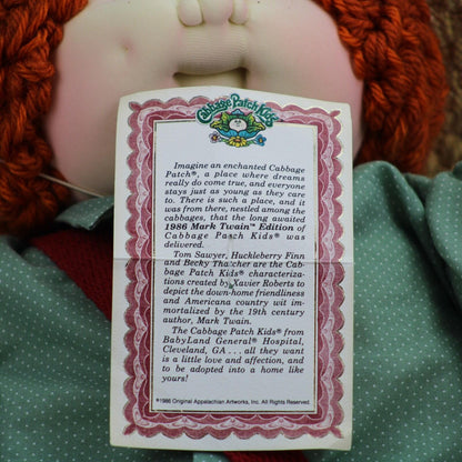 Cabbage Patch Kids 1986 Mark Twain Huckleberry Finn Soft Sculpture Doll