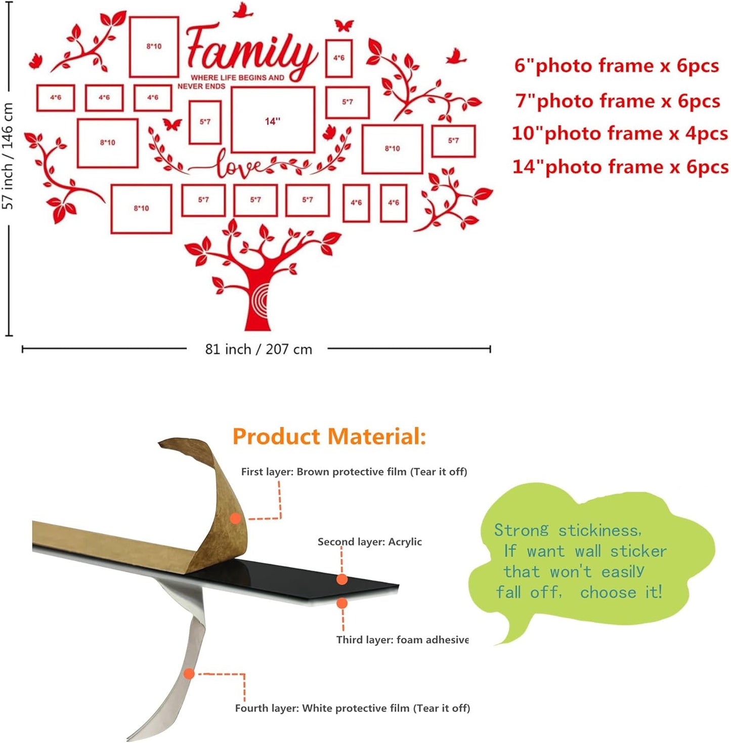 DIY Wall Decor Living Room Family Tree Wall Decor Sticker 3D Picture Frames Collage Wall Decor Living Room Decor