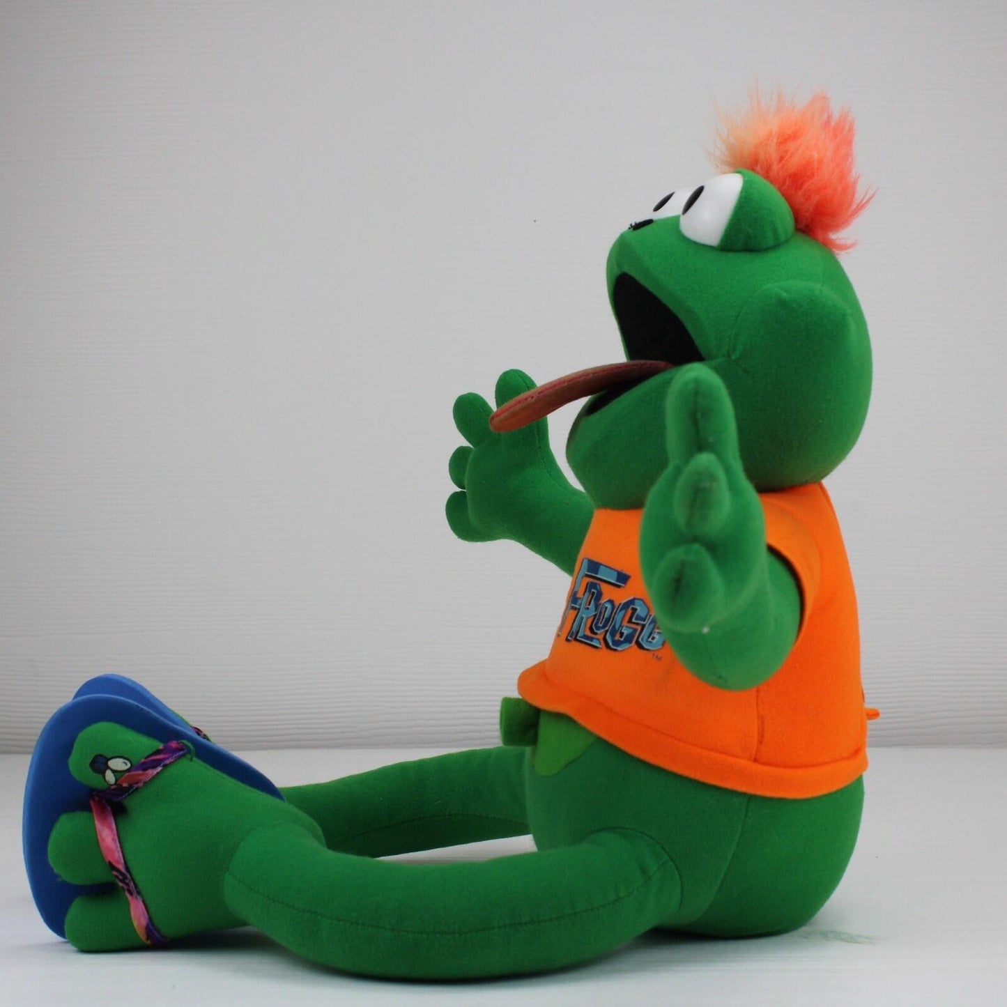 VTG Ohio Art Co Bull Frogg Plush Green Orange Shirt Flip Flops 90s Toy TESTED