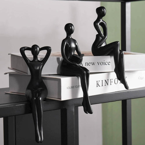 Quoowiit Gold Decor Thinker Statue Decor Book Shelf Decor, Abstract Statue Ornament Office Decor Modern Home Decor Decorations for Living Room Collectable Figurines Coffee Table Decor 3 Piece