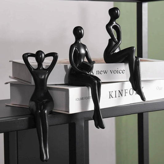 Quoowiit Gold Decor Thinker Statue Decor Book Shelf Decor, Abstract Statue Ornament Office Decor Modern Home Decor Decorations for Living Room Collectable Figurines Coffee Table Decor 3 Piece