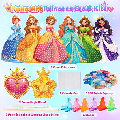 MDINGTD Poke Art Princess Craft Kits - DIY Magical Princesses, Mess-Free Creative Activity Arts and Crafts for Kids Ages 3-12, Birthday Christmas Gifts & Party Favors for Girls & Boys