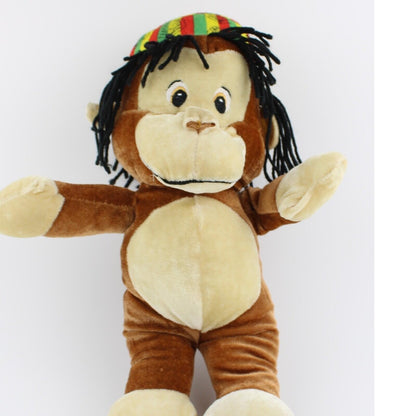 Rasta Monkey Plush Stuffed Animal Reggae Dreadlocks Lion Hat Brown 12 Inch