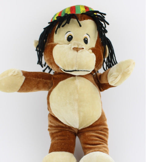 Rasta Monkey Plush Stuffed Animal Reggae Dreadlocks Lion Hat Brown 12 Inch