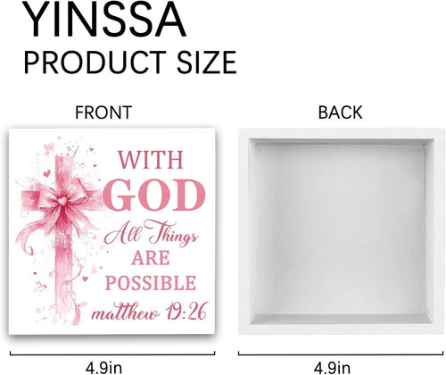 Christian Decor for Women Pink Bible Decor Inspirational Gifts Wooden Sign | Bible Verse Home Office Desk Decoration Religious Gifts Motivational Desk Decor for Pastor Baptism Gift