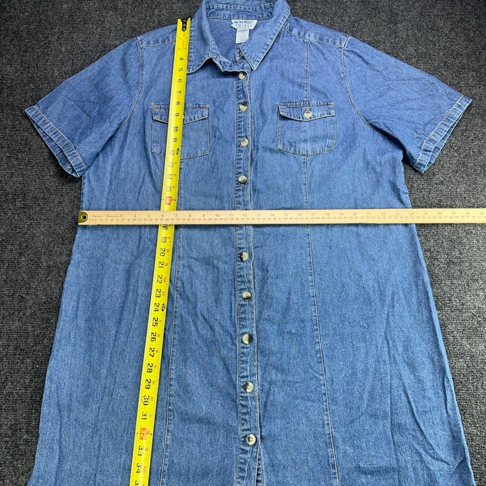 Mainstreet Blues 22W Denim Button Front Shirt Dress Short Sleeve Blue Cotton — photo 5 of 8
