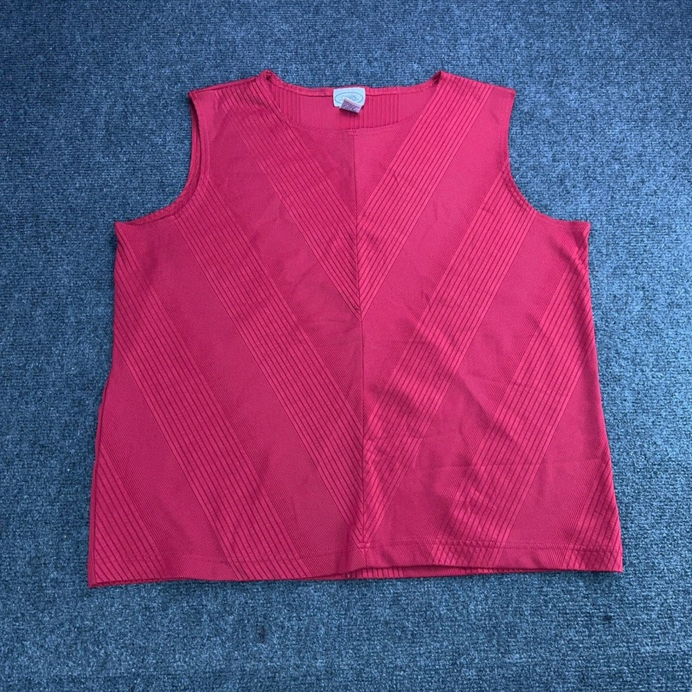 Caran New York Womens 2X Red Chevron Ribbed Sleeveless Tank Top Shell — photo 2 of 5