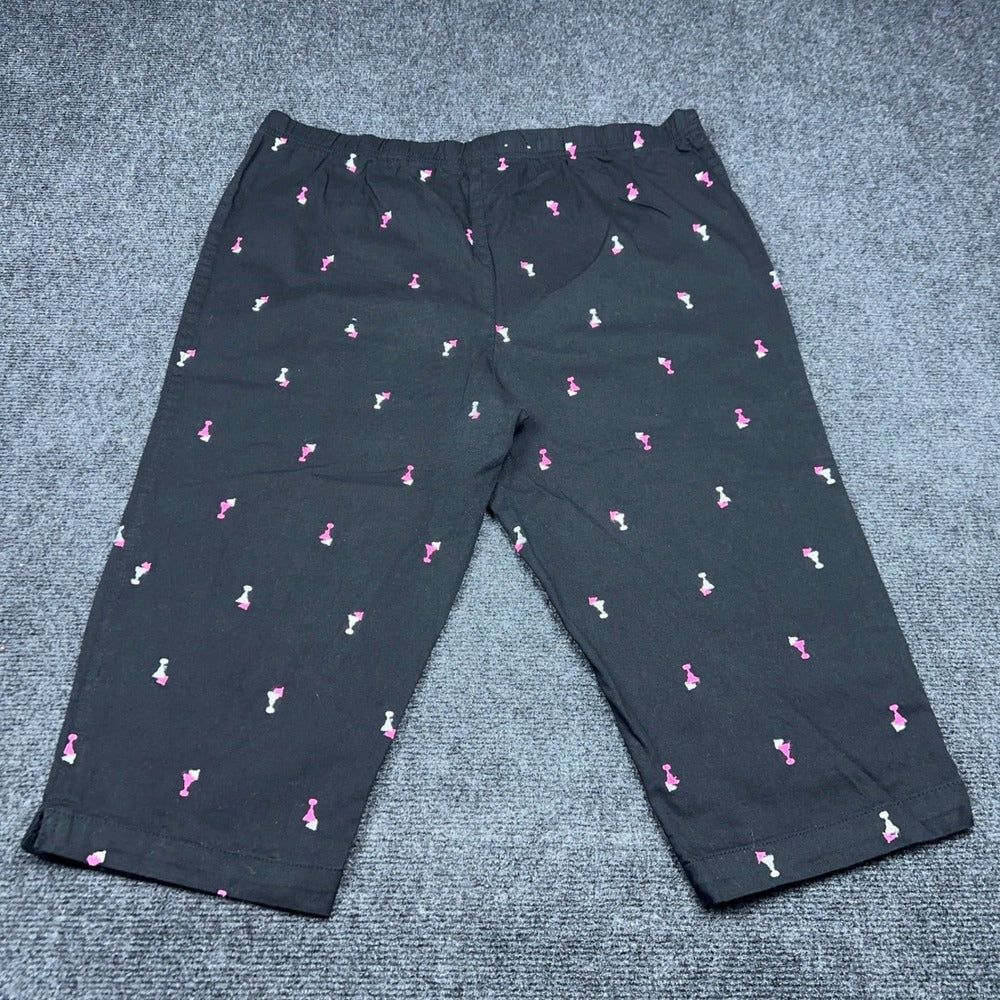 White Stag Womens Plus 18 Martini Glass Print Cropped Capri Pants Black Pink — photo 3 of 10