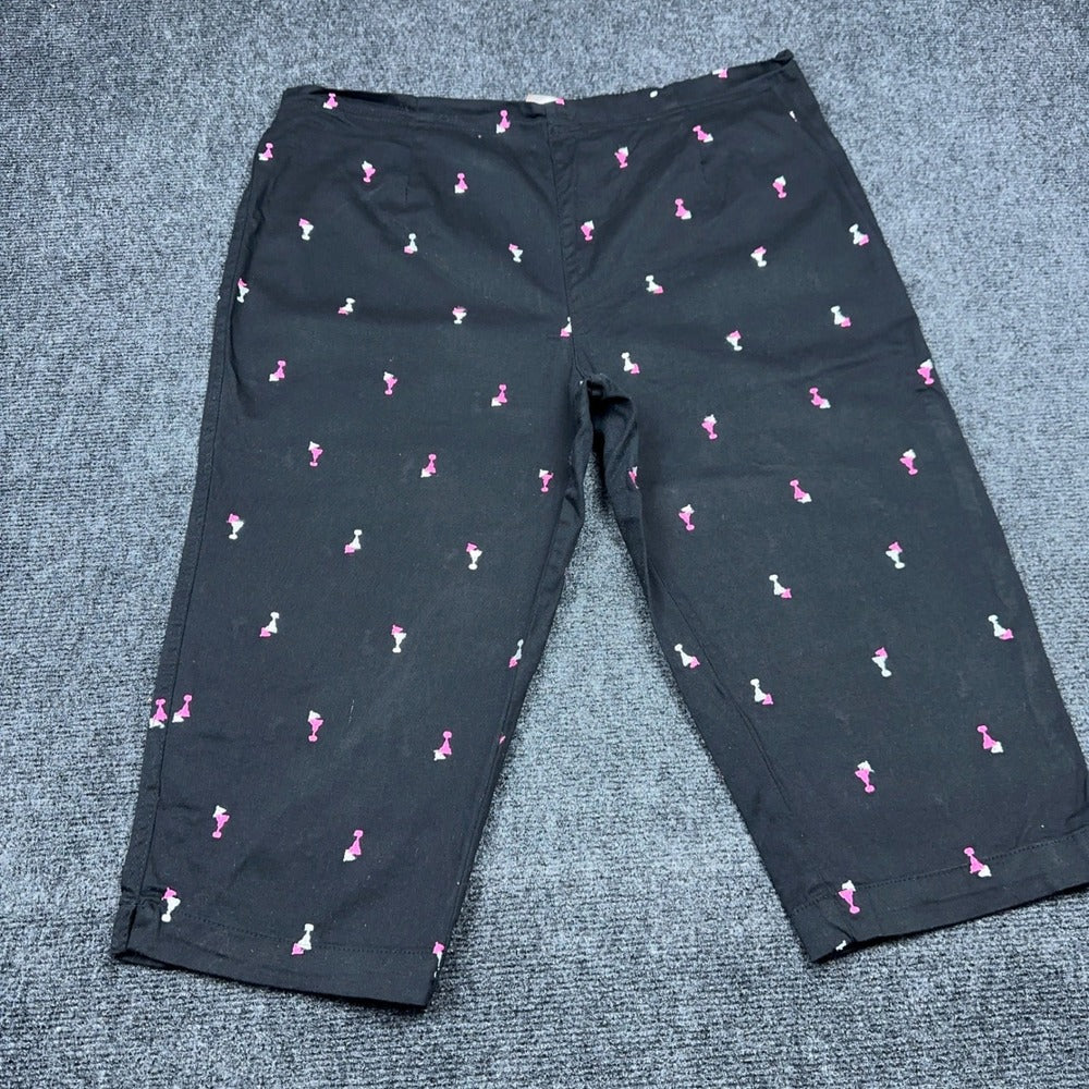 White Stag Womens Plus 18 Martini Glass Print Cropped Capri Pants Black Pink — photo 2 of 10