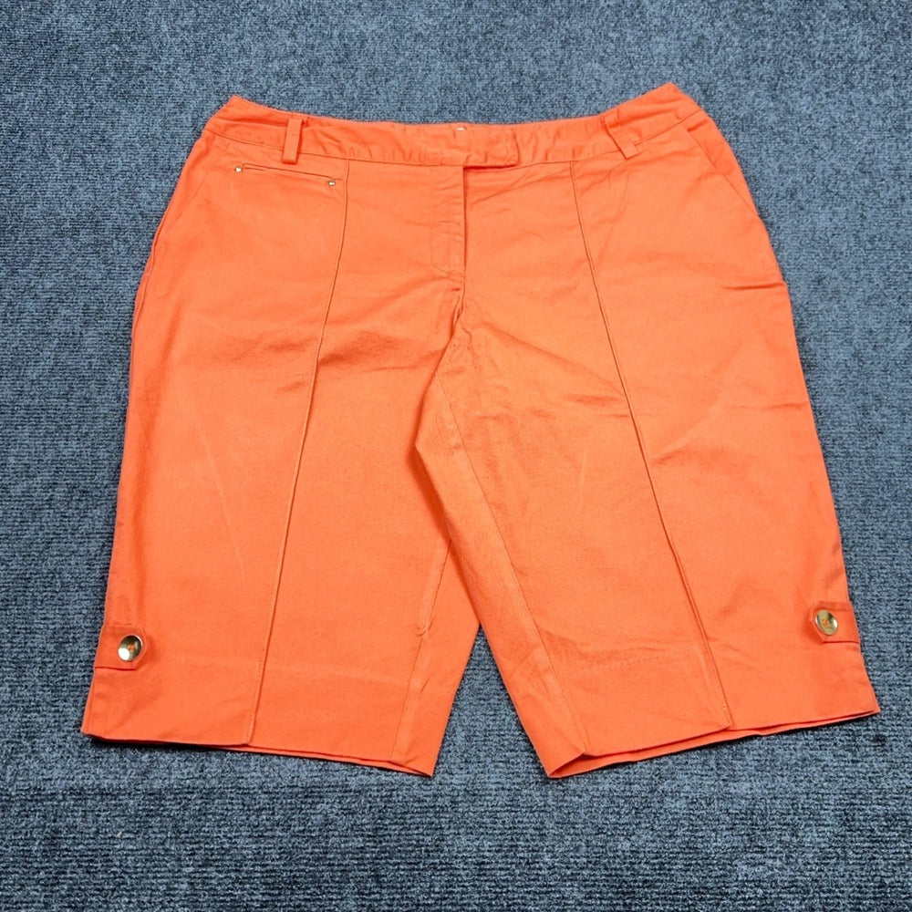 Cato Woman Orange Bermuda Shorts Plus Size 18W Cotton Stretch Gold Button Detail — photo 2 of 13