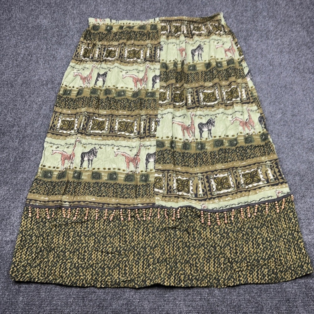 Dressbarn Woman Plus 22/24 Safari Animal Print Maxi Skirt Green Giraffe Zebra — photo 3 of 7