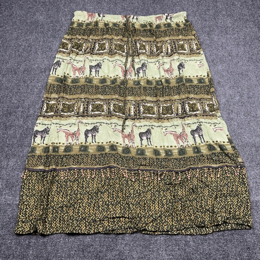 Dressbarn Woman Plus 22/24 Safari Animal Print Maxi Skirt Green Giraffe Zebra — photo 2 of 7