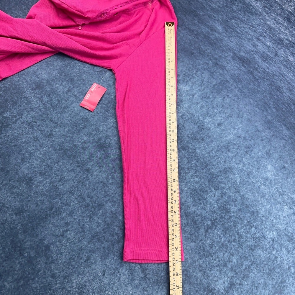 Mix & Co Plus Womens 3X Fuchsia Pink Ribbed Henley Long Sleeve Sleep Top NWT — photo 6 of 8