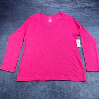 Mix & Co Plus Womens 3X Fuchsia Pink Ribbed Henley Long Sleeve Sleep Top NWT — photo 2 of 8