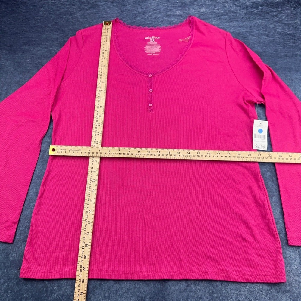 Mix & Co Plus Womens 3X Fuchsia Pink Ribbed Henley Long Sleeve Sleep Top NWT — photo 5 of 8