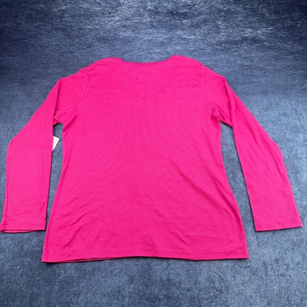 Mix & Co Plus Womens 3X Fuchsia Pink Ribbed Henley Long Sleeve Sleep Top NWT — photo 3 of 8
