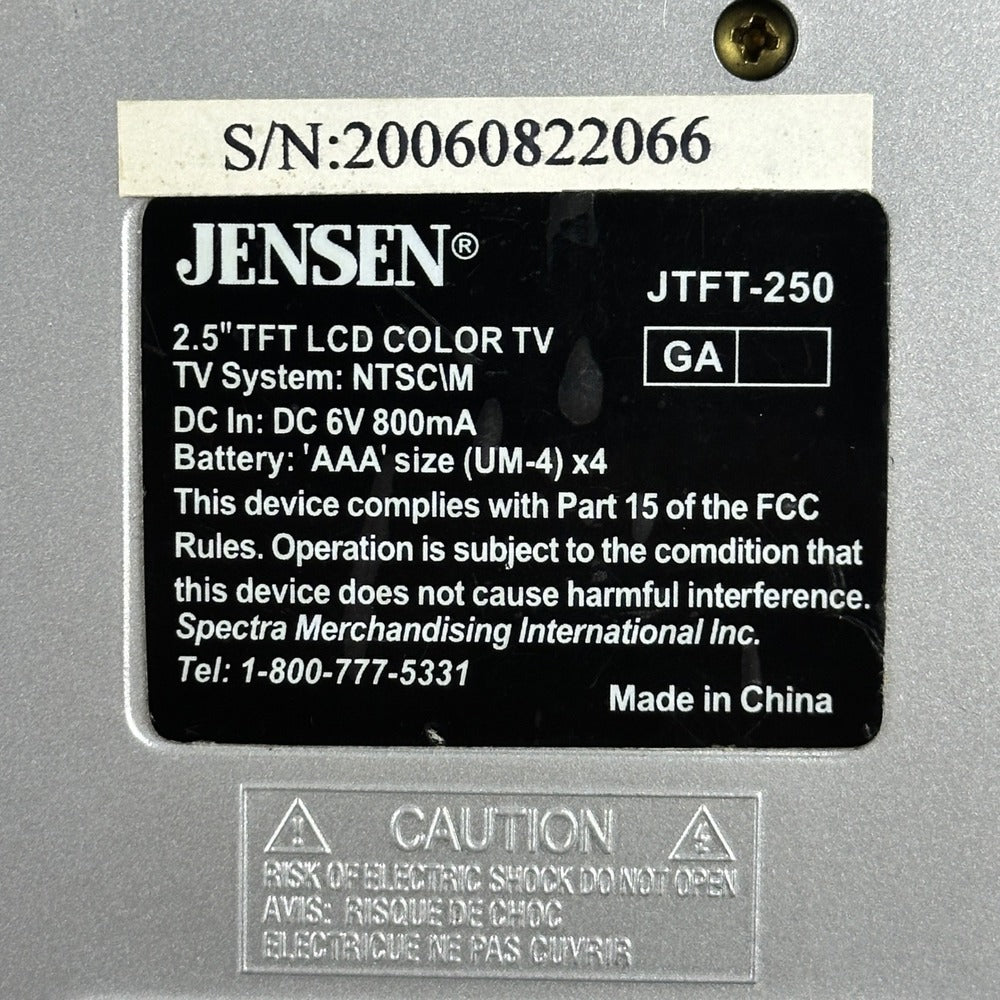 Jensen JTFT-250‎ 2.5 Inch TFT LCD Color TV Silver Portable Handheld Television