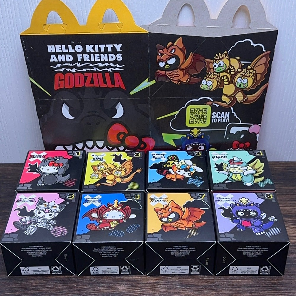 McDonalds Hello Kitty Godzilla 8 Figure Complete Set w/ Box NIB 2026 — photo 2 of 8