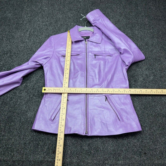 Alfani Womens Metallic Lavender Purple Genuine Leather Zip Moto Jacket Small — photo 3 of 7