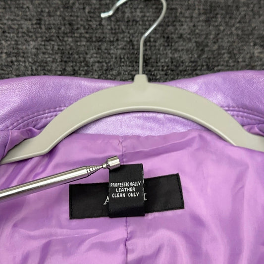 Alfani Womens Metallic Lavender Purple Genuine Leather Zip Moto Jacket Small — photo 6 of 7
