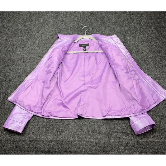 Alfani Womens Metallic Lavender Purple Genuine Leather Zip Moto Jacket Small — photo 7 of 7