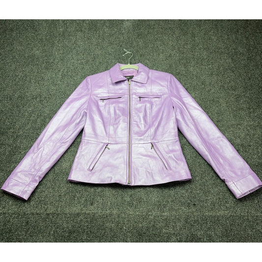 Alfani Womens Metallic Lavender Purple Genuine Leather Zip Moto Jacket Small — photo 2 of 7