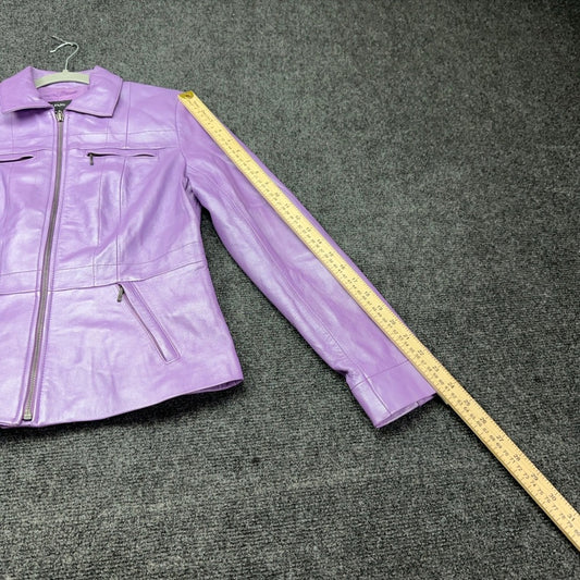 Alfani Womens Metallic Lavender Purple Genuine Leather Zip Moto Jacket Small — photo 4 of 7