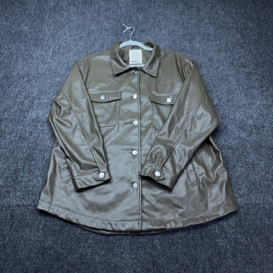 Stoosh Womens Faux Leather Shirt Jacket Olive Brown Shacket JKJR2283 Size L — photo 6 of 11