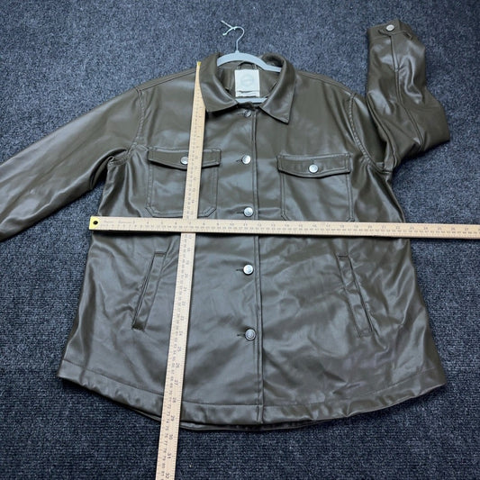 Stoosh Womens Faux Leather Shirt Jacket Olive Brown Shacket JKJR2283 Size L — photo 4 of 11