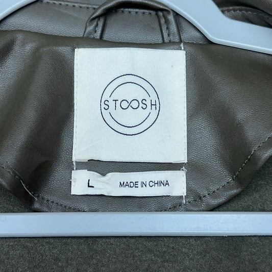 Stoosh Womens Faux Leather Shirt Jacket Olive Brown Shacket JKJR2283 Size L — photo 5 of 11