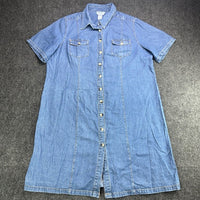 Mainstreet Blues 22W Denim Button Front Shirt Dress Short Sleeve Blue Cotton — photo 1 of 8