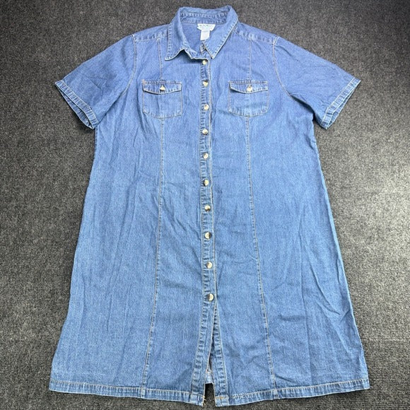Mainstreet Blues 22W Denim Button Front Shirt Dress Short Sleeve Blue Cotton — photo 1 of 8