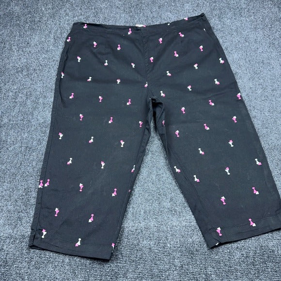 White Stag Womens Plus 18 Martini Glass Print Cropped Capri Pants Black Pink — photo 1 of 10