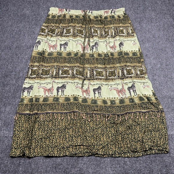 Dressbarn Woman Plus 22/24 Safari Animal Print Maxi Skirt Green Giraffe Zebra — photo 1 of 7