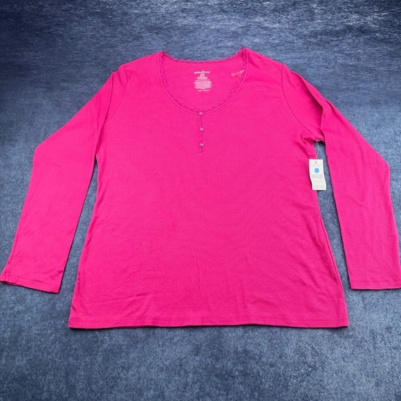 Mix & Co Plus Womens 3X Fuchsia Pink Ribbed Henley Long Sleeve Sleep Top NWT — photo 1 of 8