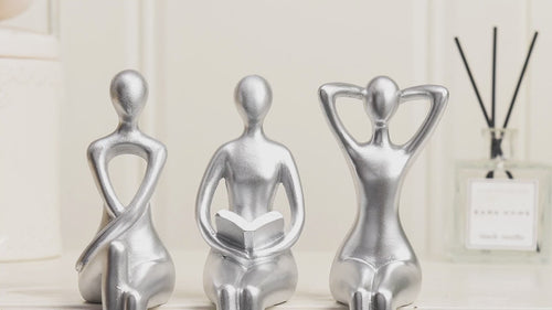 Gold Thinker Statue Decor Set of 3, Abstract Figurines for Bookshelf, Office & Living Room
